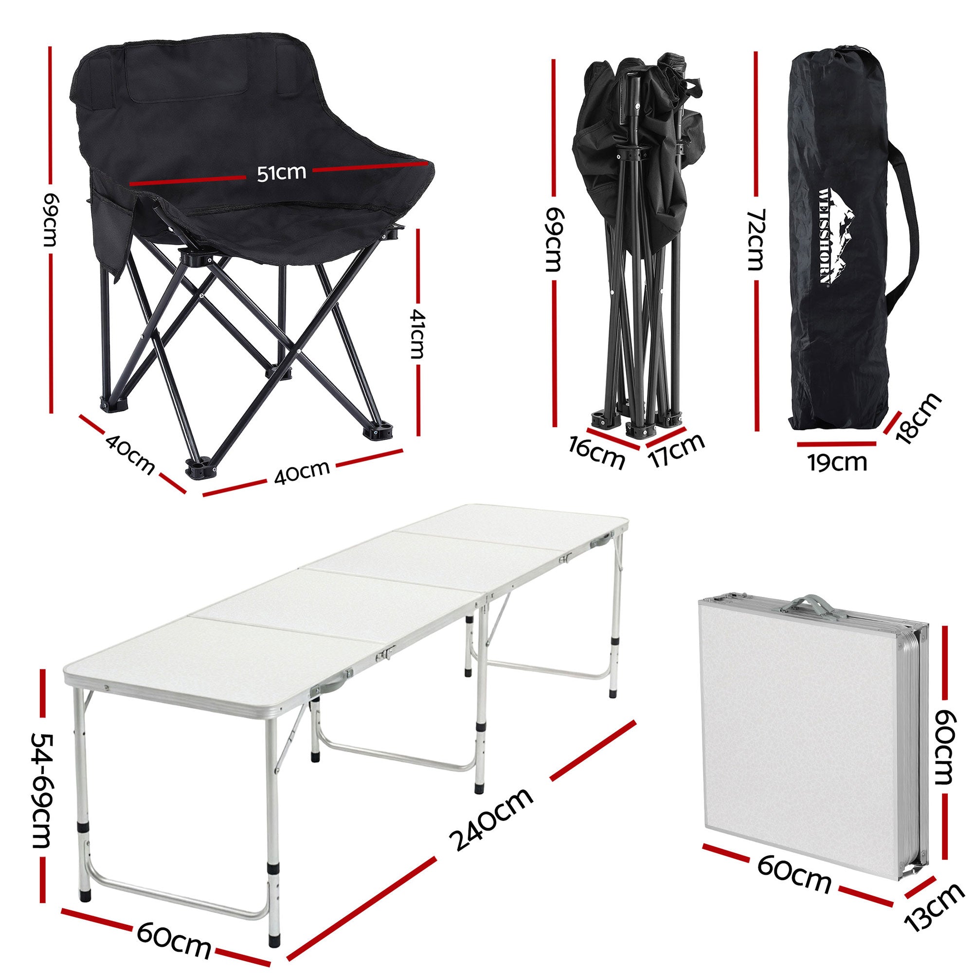 Weisshorn 7pc Camping Table Chair Set Outdoor Folding Aluminium Portable Picnic