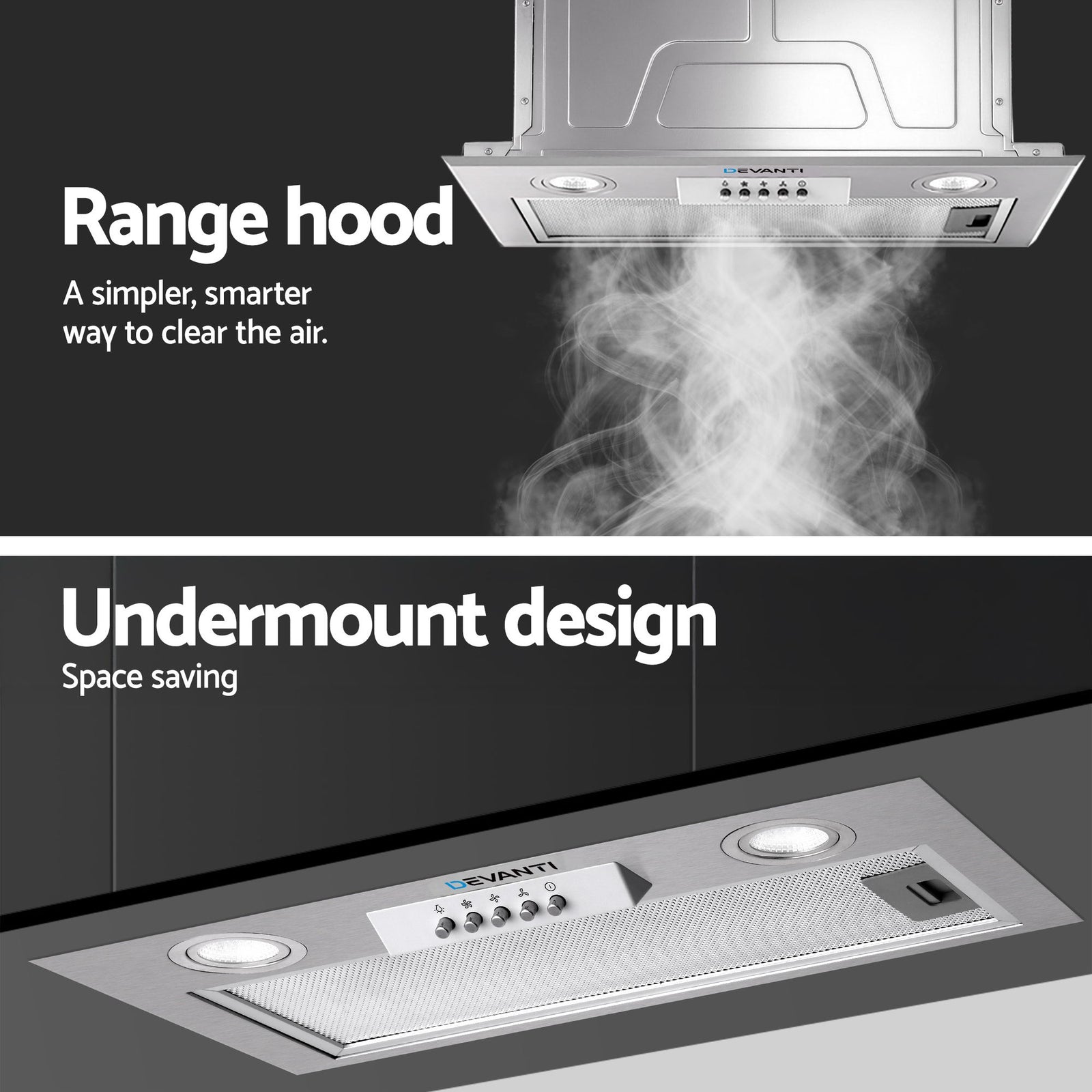 Devanti 520mm Range Hood 52cm Rangehood Stainless Steel