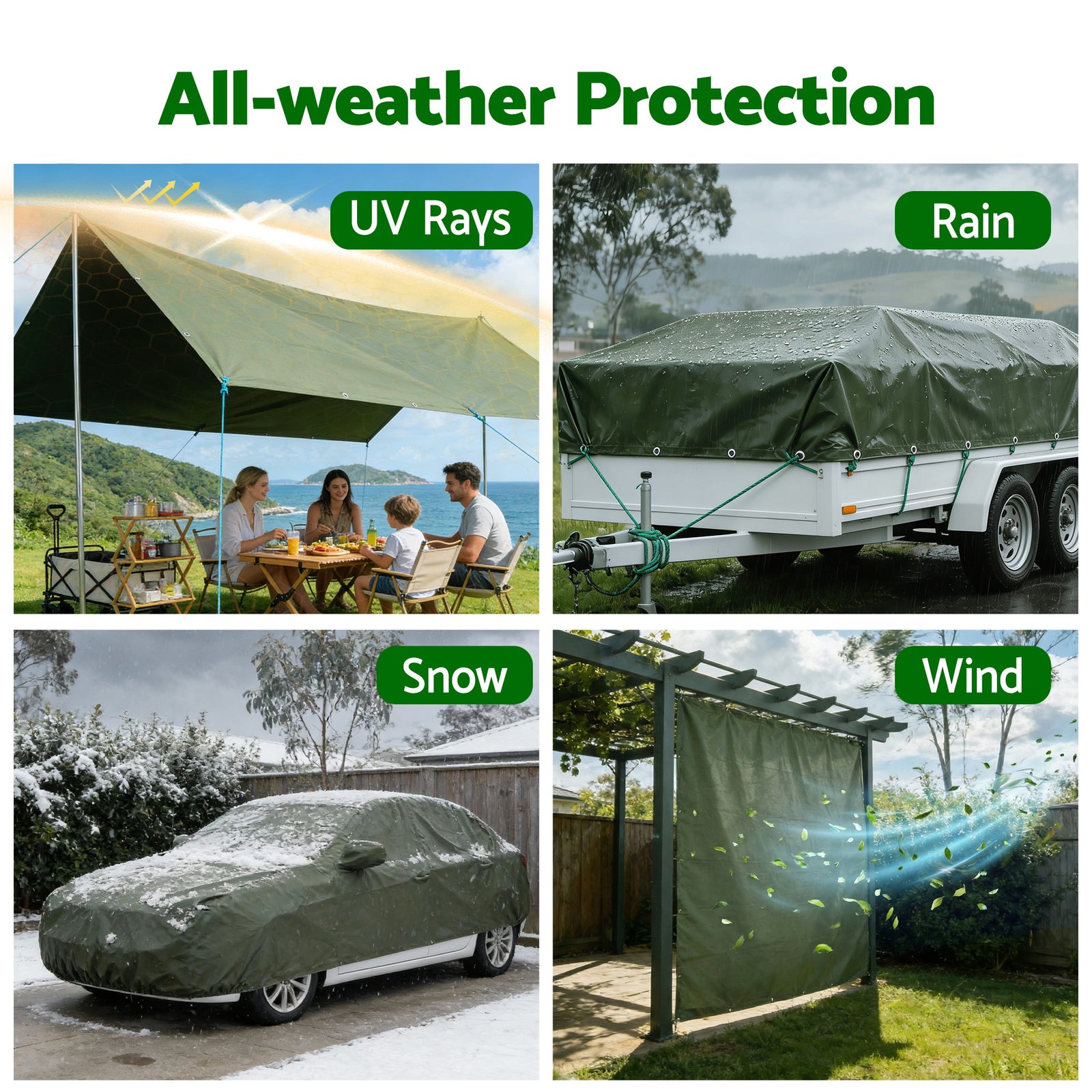 Instahut 2x3m Tarp Tarpaulin 600GSM Camping Canvas Heavy Duty Water Resistant
