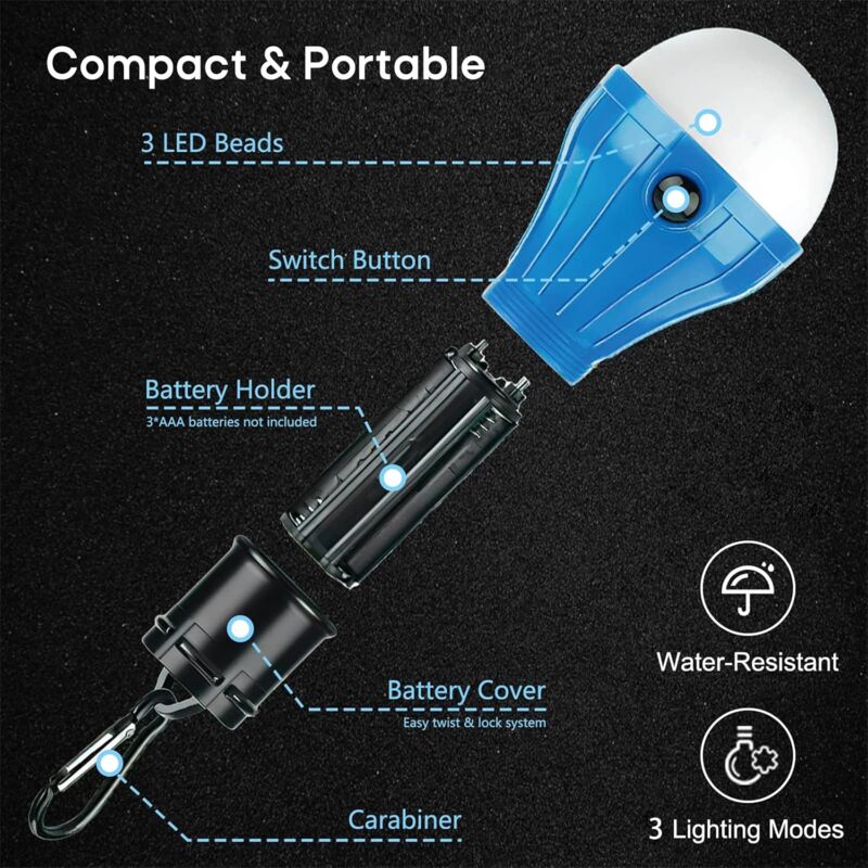 4 Pack LED Camping Lights Hiking Fishing Emergency Light Waterproof Battery Powered LED Indoor Outdoor Lighting