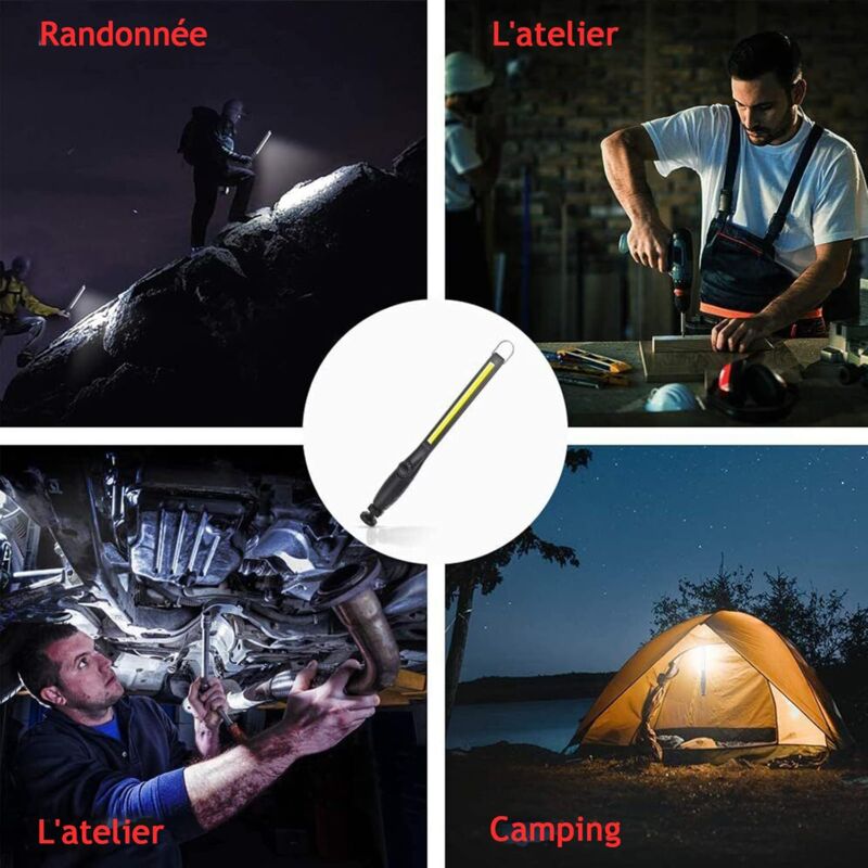 2 pcs Magnetic LED Work Light Super Bright Rechargeable Flashlight For Garage, Camping, Hiking, Car Repair, Emergency