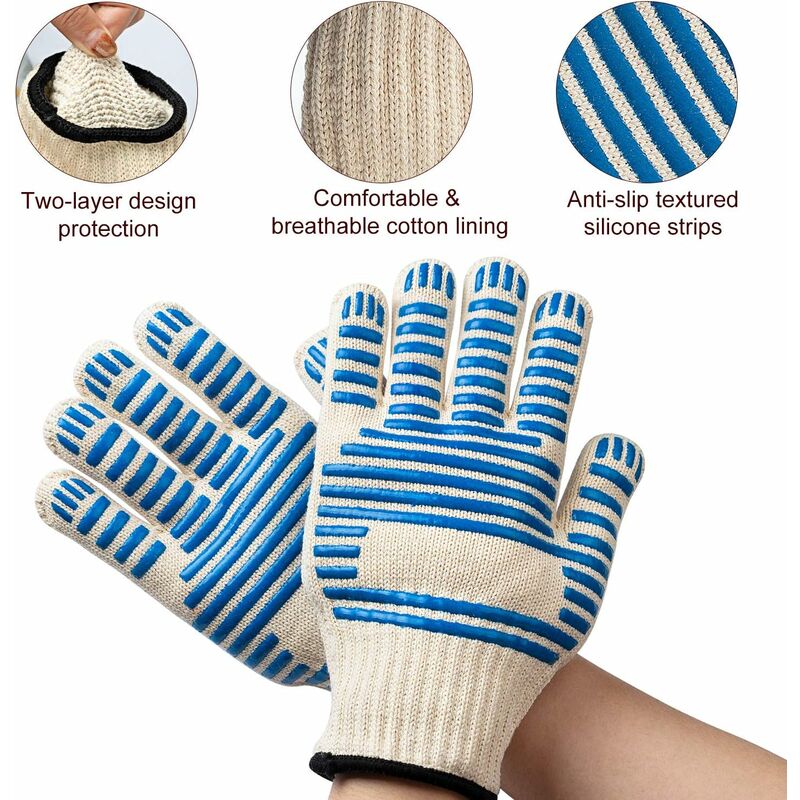 Bbq Gloves, 350°C Heat Resistant Double Oven Gloves, Non-Slip Silicone Bbq Gloves For Cooking Welding, Grilling,