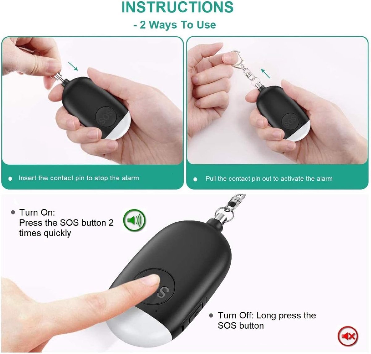 Rechargeable personal alarm – Self-defense products – Self-defense alarm – Keychain – Personal alarm – Alarm keychain – Rechargeable LED flashlight