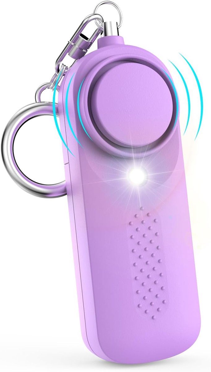 Personal Alarm - 130 dB - Security Siren - Self-Defense Siren - With LED Light-Up Keyring - For Children, Women, Students and Seniors (Purple)