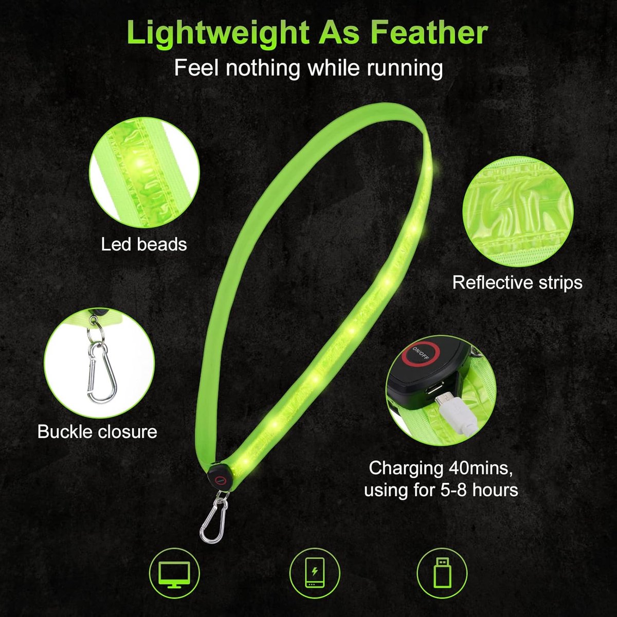 Running light - Chest light - Sports running light - Chest walking light - USB rechargeable - Running vest