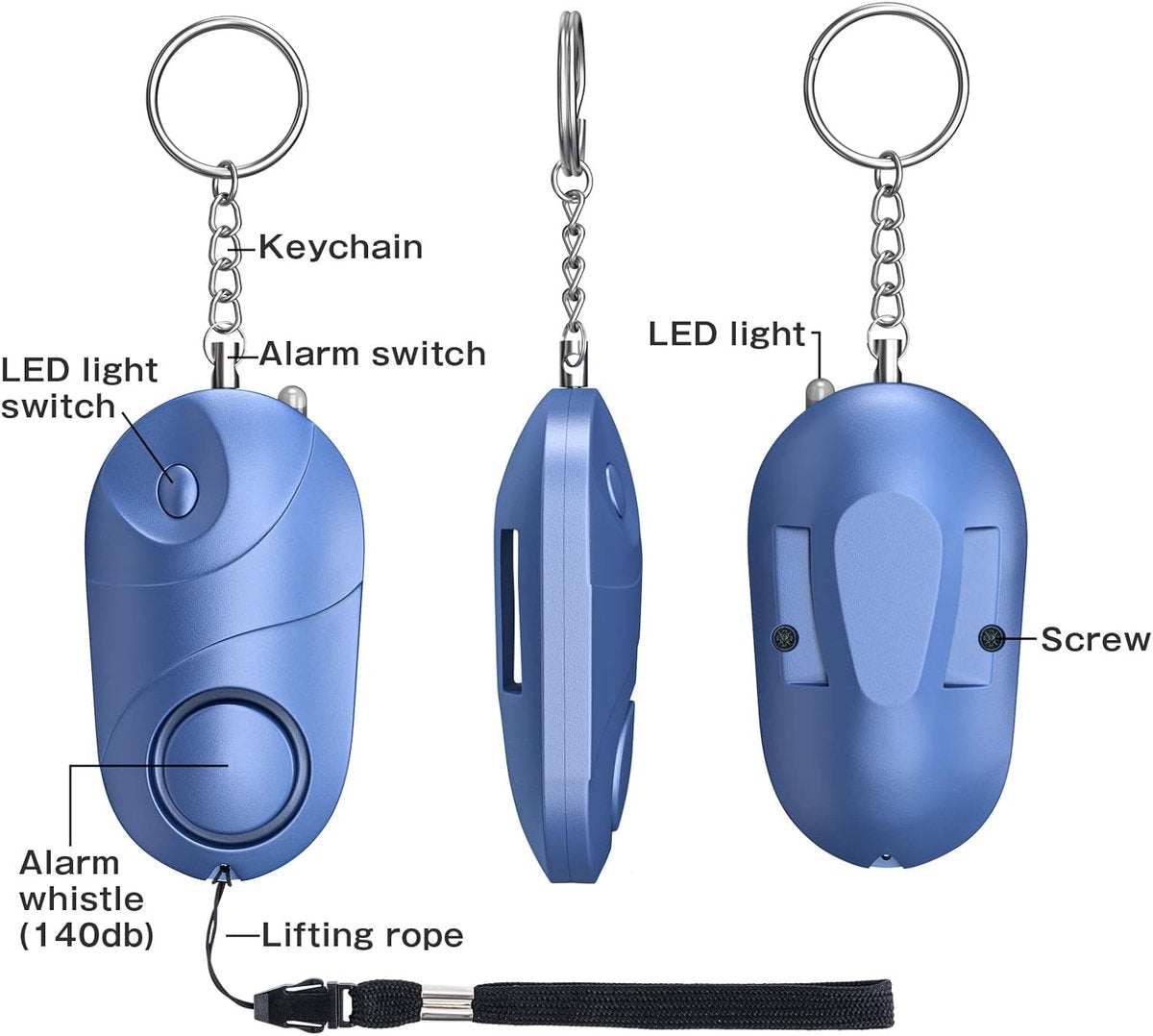 Panic Alarm - Personal Alarm - Personal Pocket Alarm - Keychain Siren - Safe Audible Personal Security Alarm - 130 dB with LED Light - For Children, Women and the Elderly (Black)
