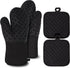 Heat Resistant Oven Mitts & Grill Gloves Anti-Slip Kitchen Potholders, Black, up to 300°C, Compatible with Cooking and Baking