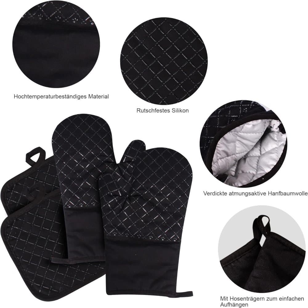 Heat-Resistant Oven Mitts & Grill Gloves, Anti-Slip Kitchen Potholders Up to 300°C for Cooking and Baking, Gray