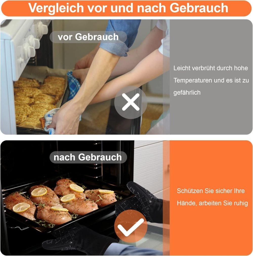 Heat-Resistant Oven Mitts & Grill Gloves, Anti-Slip Kitchen Potholders Up to 300°C for Cooking and Baking, Gray