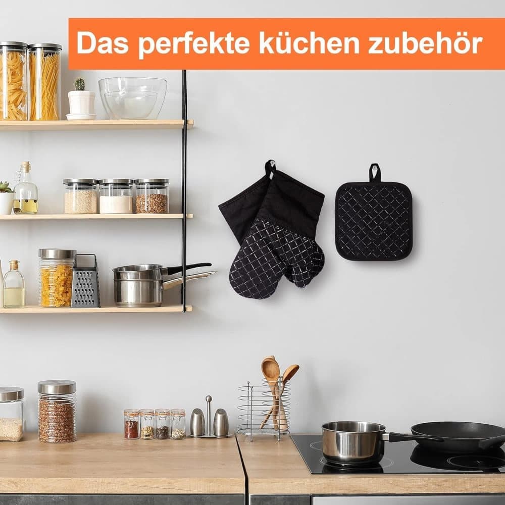 Heat-Resistant Oven Mitts & Grill Gloves, Anti-Slip Kitchen Potholders Up to 300°C for Cooking and Baking, Gray