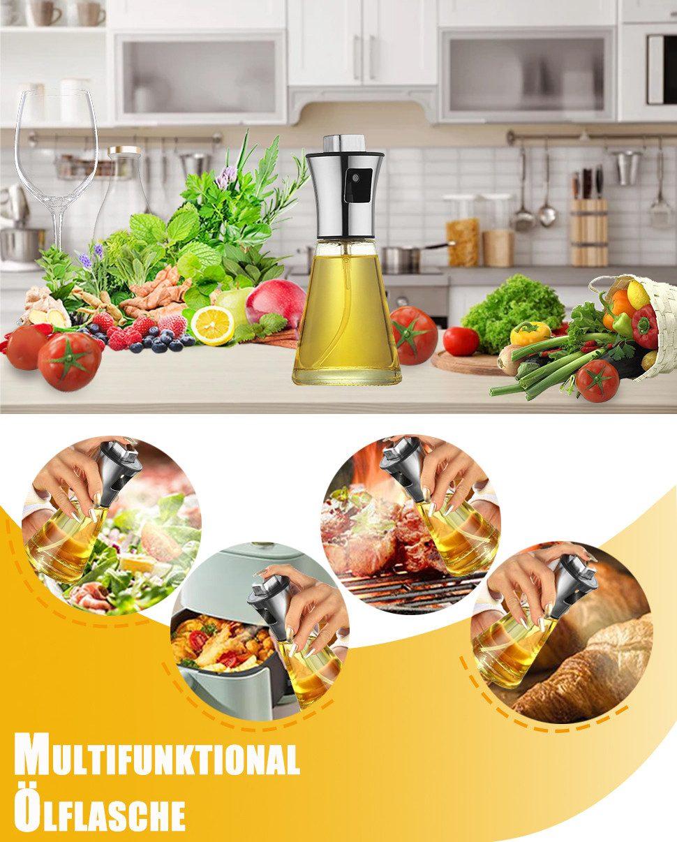 Stainless Steel and Glass Oil Spray Bottle 200 ml, Conical Design for Cooking Grilling Baking
