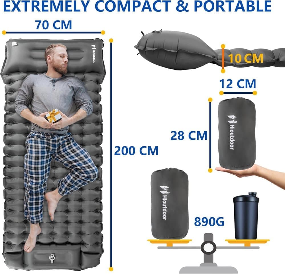 Self-inflating mattress 10cm, waterproof lightweight tear-resistant durable with foot pump for camping beach hiking, Green