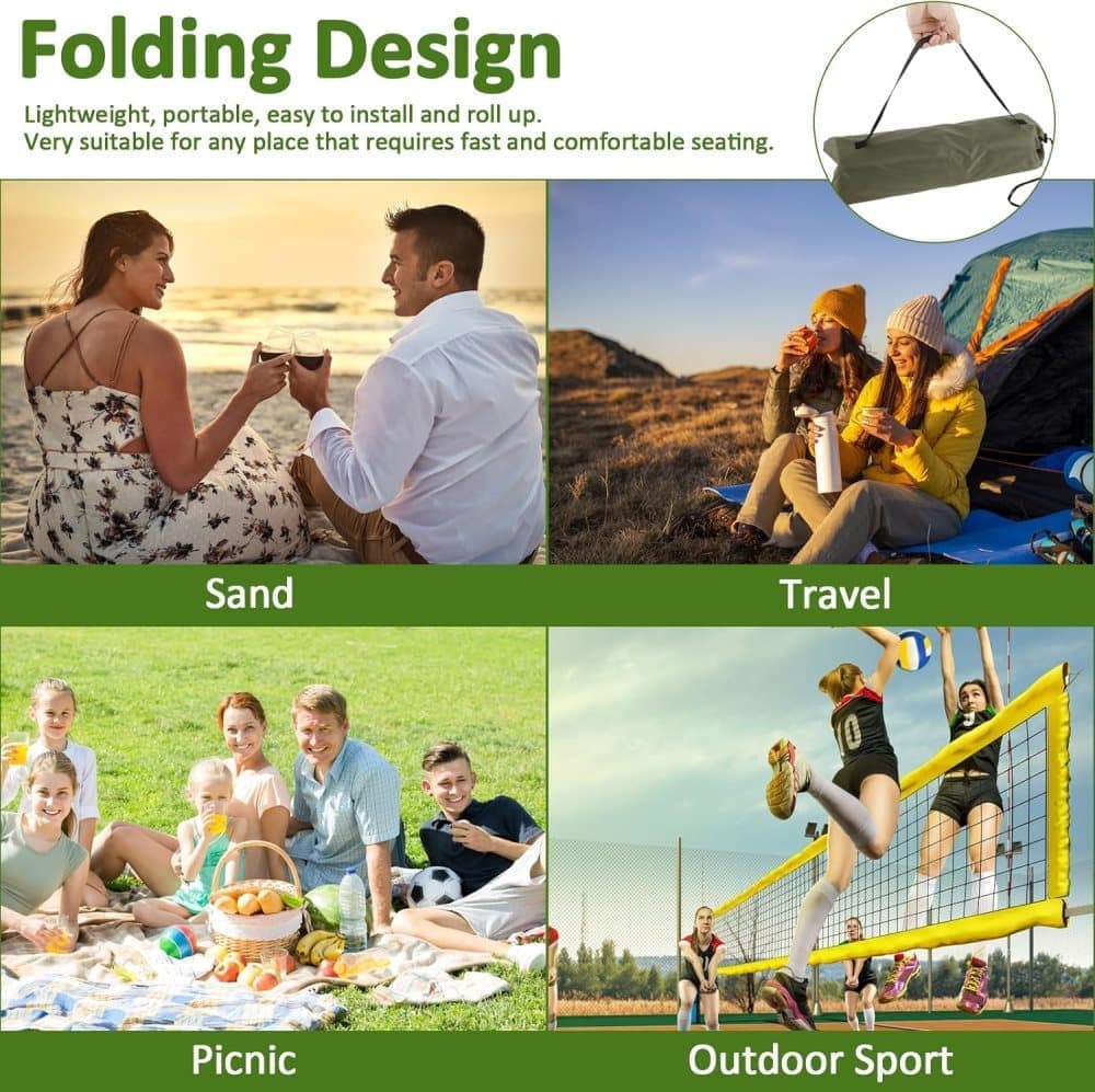 Foldable Beach Chair with Storage Bag, Collapsible Sun Lounger, Padded Lightweight Camping Chair, Green