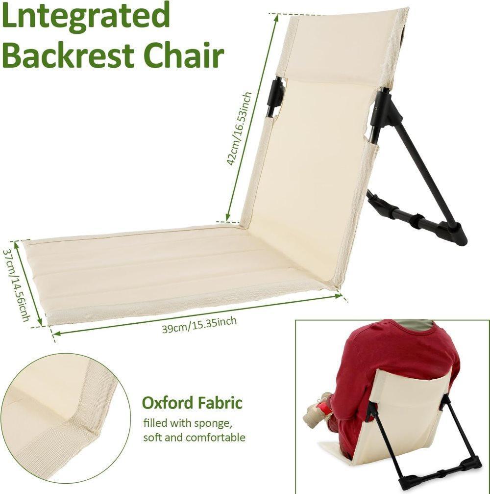 Foldable Beach Chair with Storage Bag, Collapsible Sun Lounger, Lightweight Camping Chair, Beige