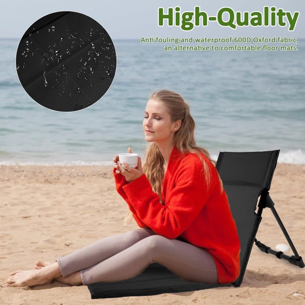Foldable Beach Chair with Storage Bag, Collapsible Sun Lounger, Lightweight Camping Chair, Black