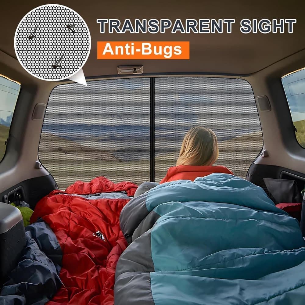 Universal Mosquito Net for Car Tailgate with Magnetic Attachment, Black, 165x165cm, Compatible with Camping and Motorhome Outdoors