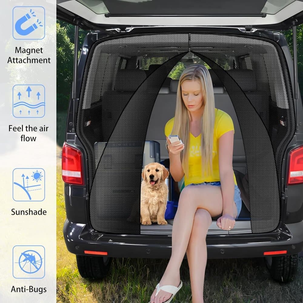 Magnetic car trunk mosquito net 210X165cm, compatible with most vehicles for ventilation and insect protection, camping and fishing