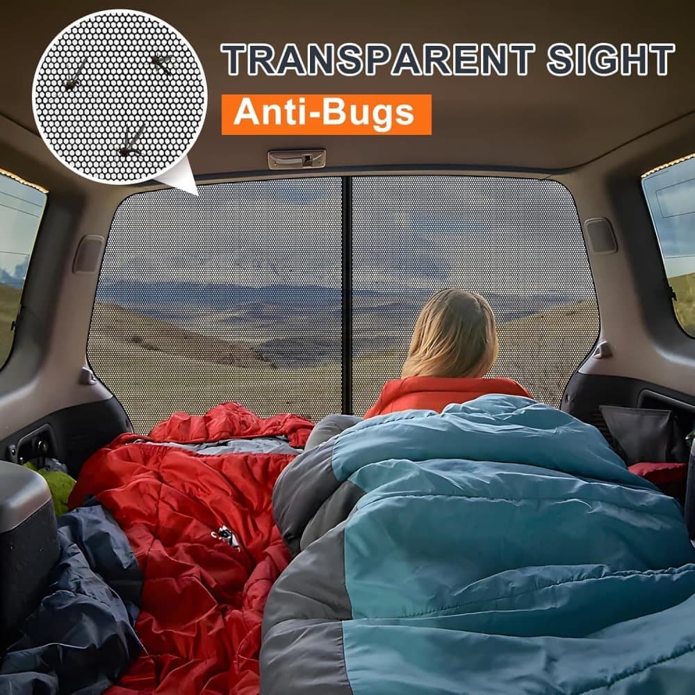 Magnetic car trunk mosquito net 165x165cm, compatible with most vehicles for ventilation and insect protection, ideal for camping and fishing