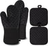 Heat-Resistant Oven Mitts and Grill Gloves 1 Pair, Anti-Slip for Kitchen Cooking Baking, Black