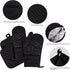 Heat-Resistant Oven Mitts and Grill Gloves 1 Pair, Anti-Slip for Kitchen Cooking Baking, Black