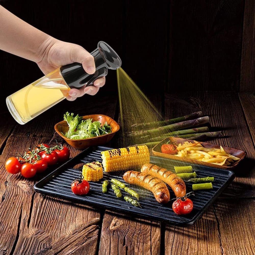 1PC Oil Spray 220 ml, BPA-free Glass Bottle for Cooking & Grilling, Even Spray, Compatible with Oil and Vinegar, Black