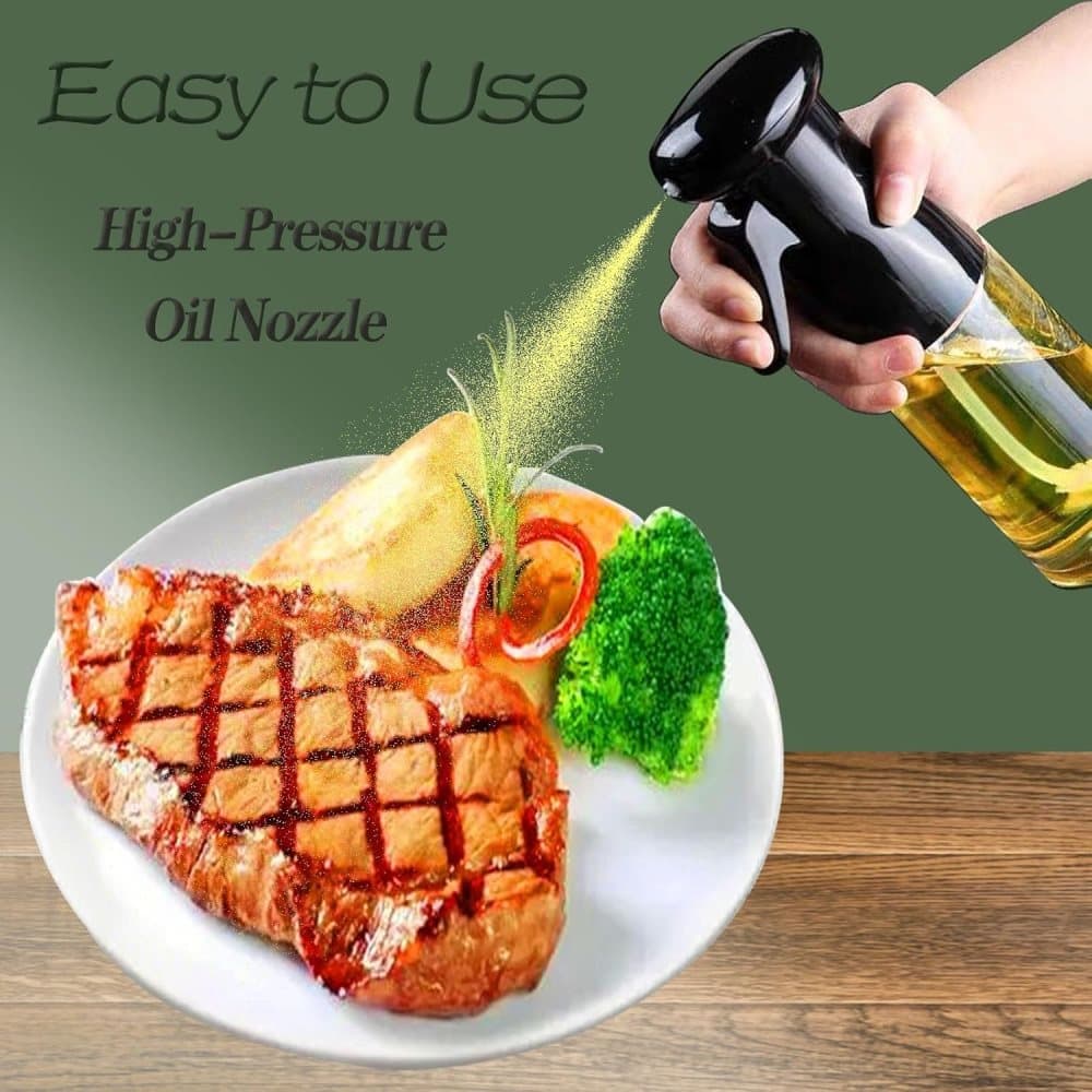 1PC Oil Spray 220 ml, BPA-free Glass Bottle for Cooking & Grilling, Even Spray, Compatible with Oil and Vinegar, Black