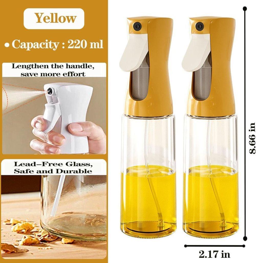1PC Oil Spray 220 ml, BPA-free Glass Bottle for Cooking & Grilling, Even Spray, Compatible with Oil and Vinegar, Orange