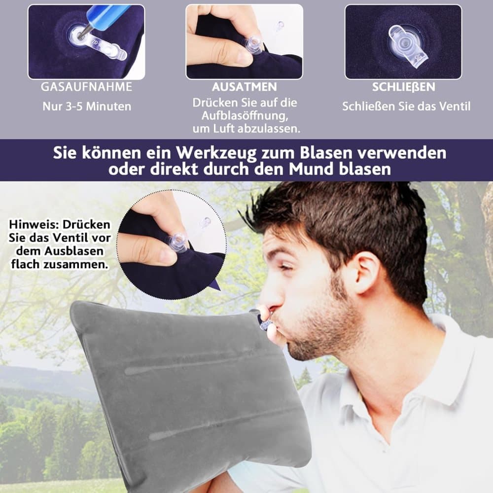 2-Pack Inflatable Travel Pillow, Compact Headrest Pillow for Camping and Travel, Portable, SZ3