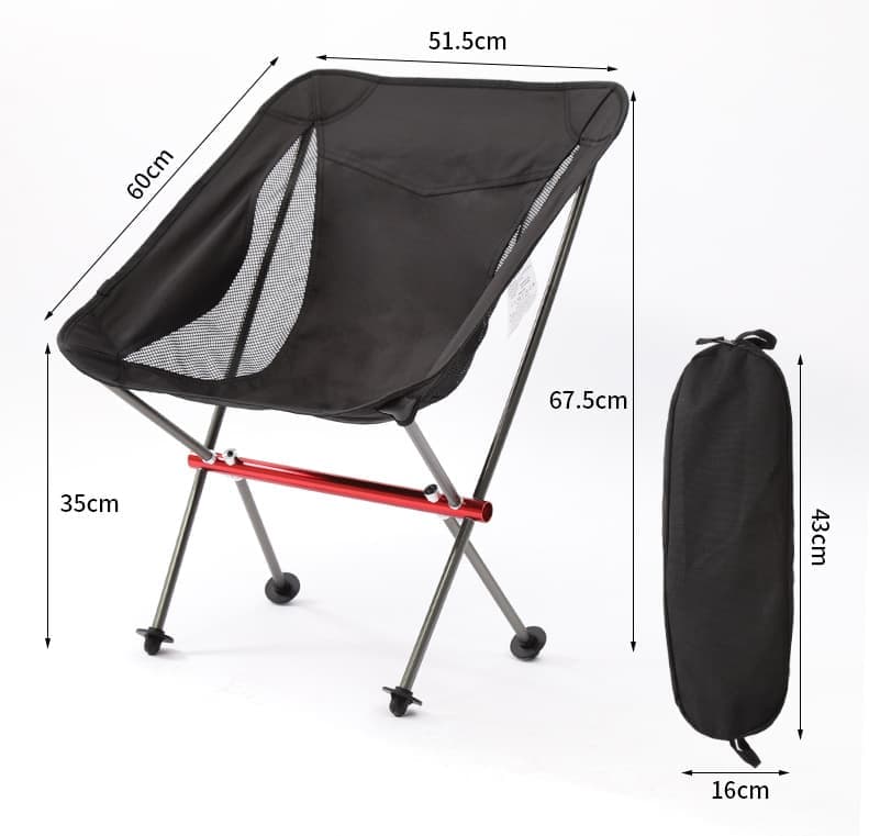 1 Lightweight Folding Camping Chair with Carry Bag, Padded Collapsible Sun Chair in Aluminum, Black