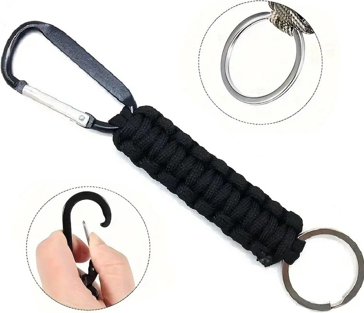 Paracord Survival Keychain with Carabiner | Emergency Kit | Extra Strong | Black