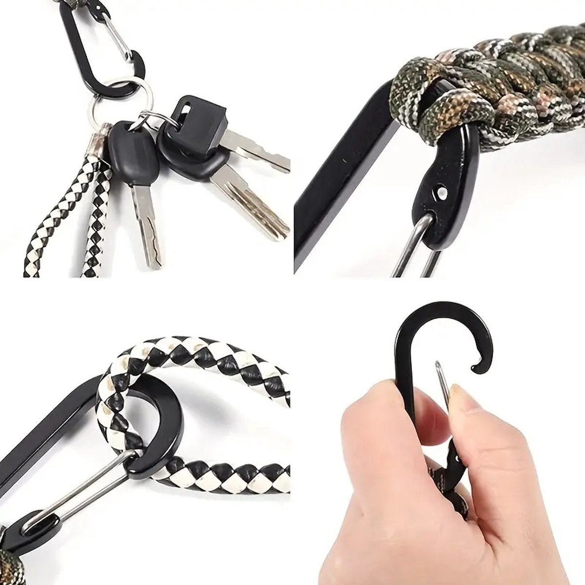 Paracord Survival Keychain with Carabiner | Emergency Kit | Extra Strong | Black