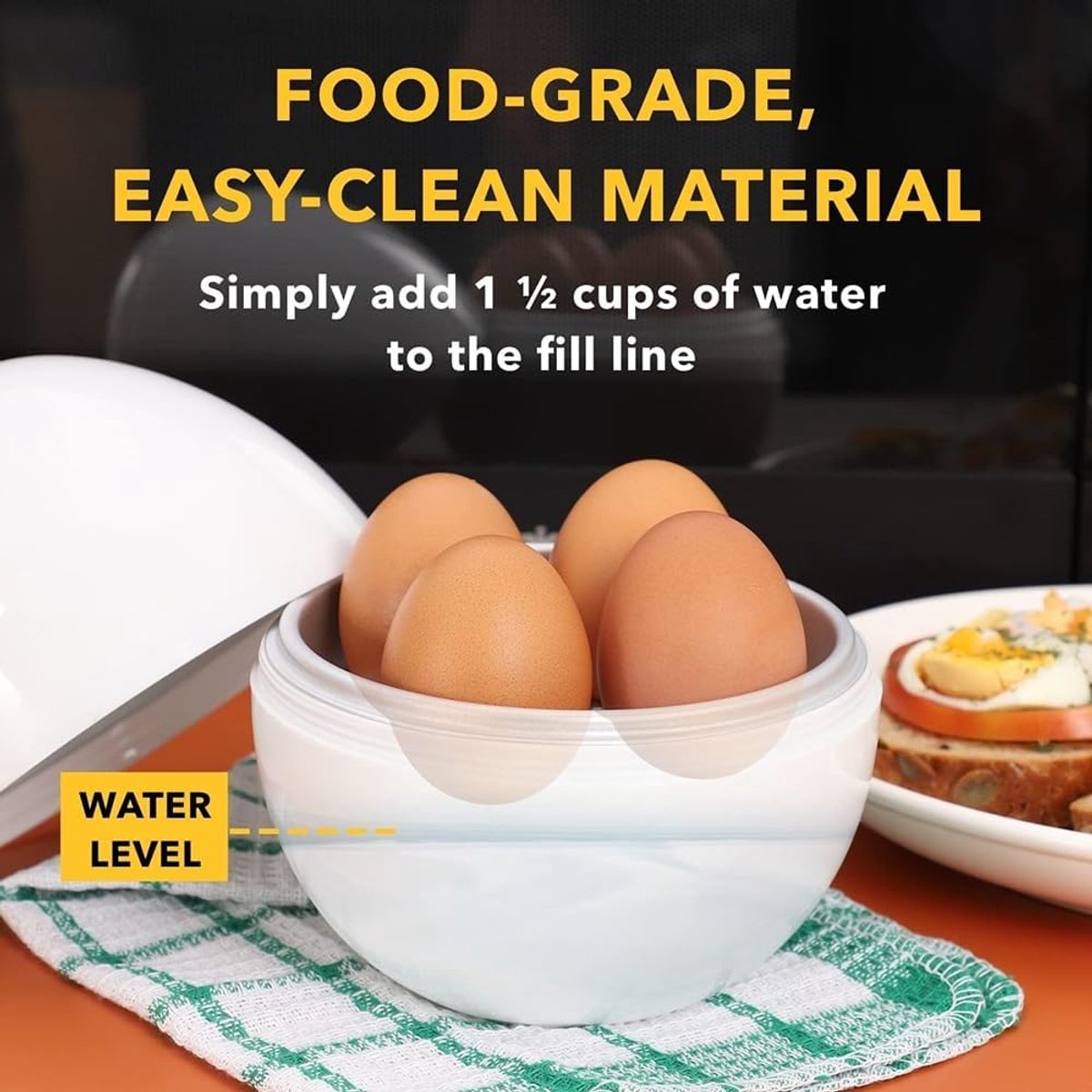 Egg cooker - Pressure cooker with 4 eggs for hard and medium-boiled eggs - Fast microwave egg cooker - Cooking time of 9 minutes - User-friendly microwave egg poacher