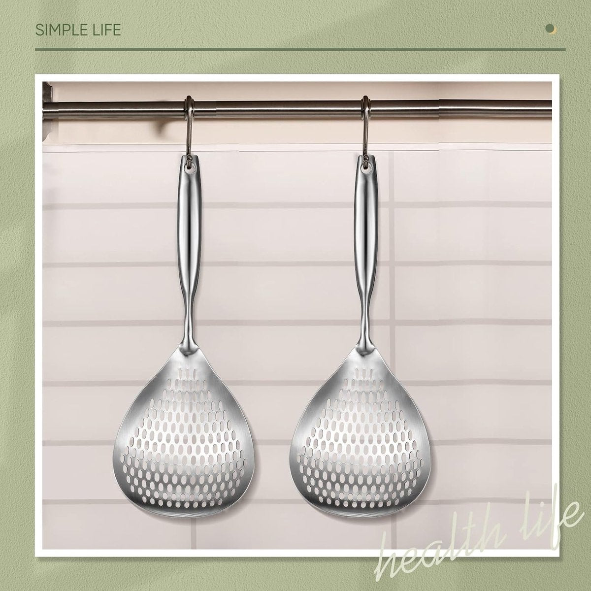 Skimmer - Stainless Steel - Deep-frying Spoon - Deep-frying Scoop - Food Sieve - Skimmer Spoon - Colander Spoon - Non-Stick - Hanging Handle - Dishwasher Safe - Draining Potatoes/Vegetables/Pasta - Sieve - Colander - Cooking Supplies - Kitchen Tools