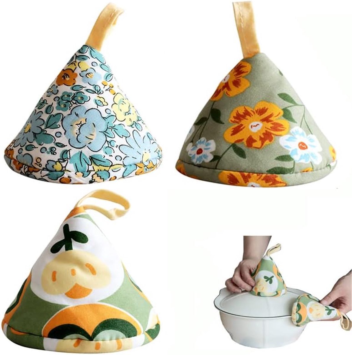 Heat-Resistant Pot Holder - 3 Pieces - Oven Mitt Glove - Anti-Hot Gloves - Microwave Glove - Pot Clips - Kitchen Cooking Gadget - Thicker - Triangle - Kitchen - Kitchen Stuff - For BBQ / Cooking / Baking / Microwave / Grilling