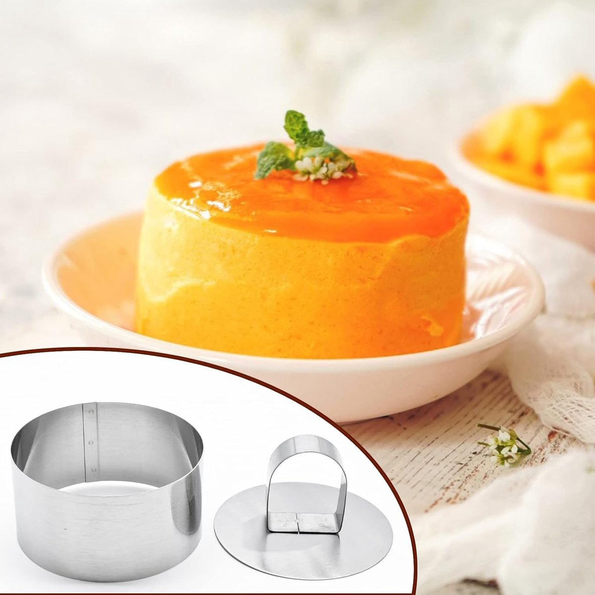 pieces - stainless steel - dessert rings - cake rings - with handle - molds - round dessert ring - for baking and cooking cakes, mousses, and desserts - 8*8*3.8 cm - silver