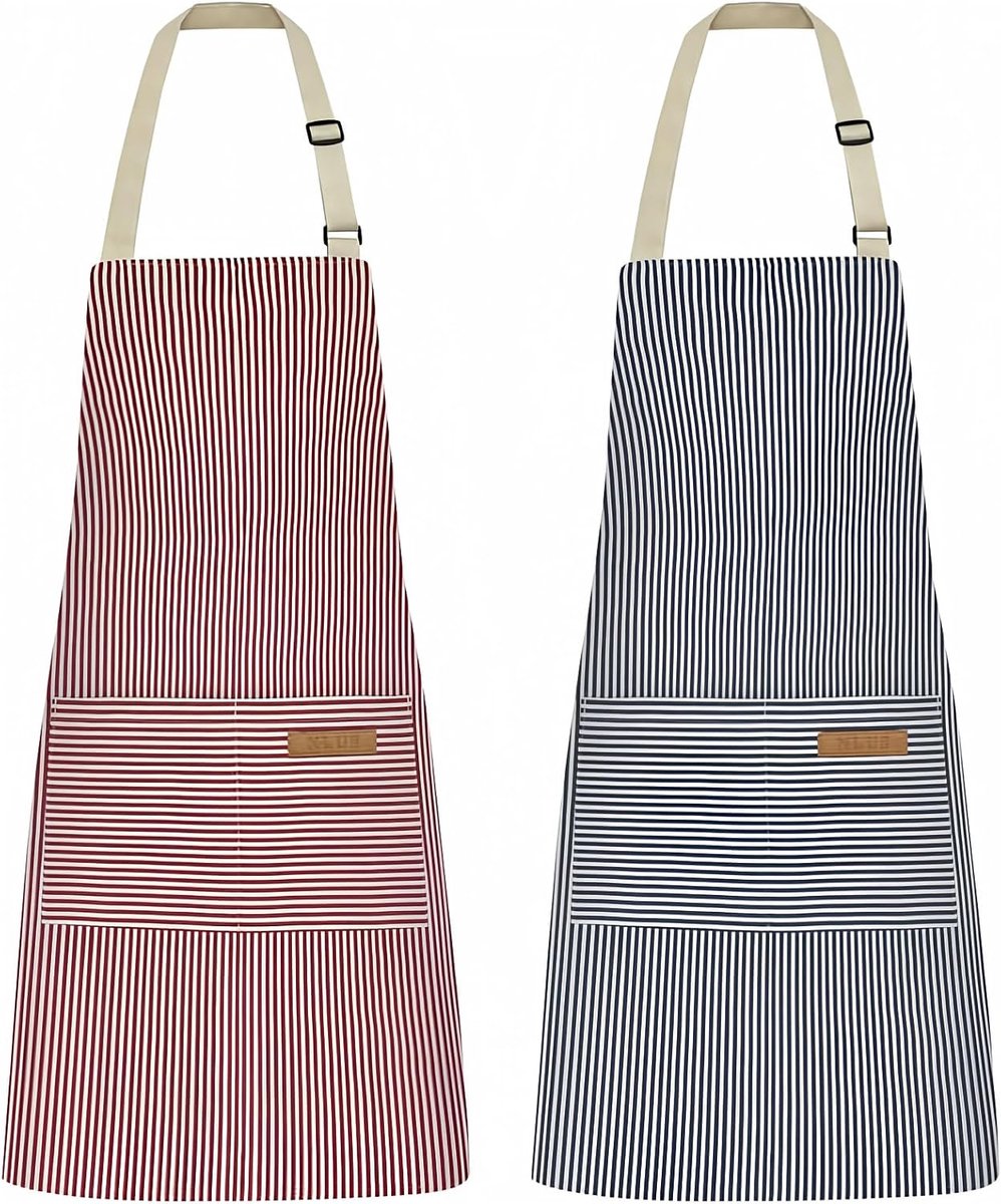 Kitchen Apron - 2 Pieces - Professional Cooking Apron - for Ladies and Gentlemen - Catering Apron - Easily Adjustable - BBQ Apron - Pottery Apron - Cooking Kitchen Aprons - kitchen cooking aprons - soft chef apron with 2 pockets - blue / pink
