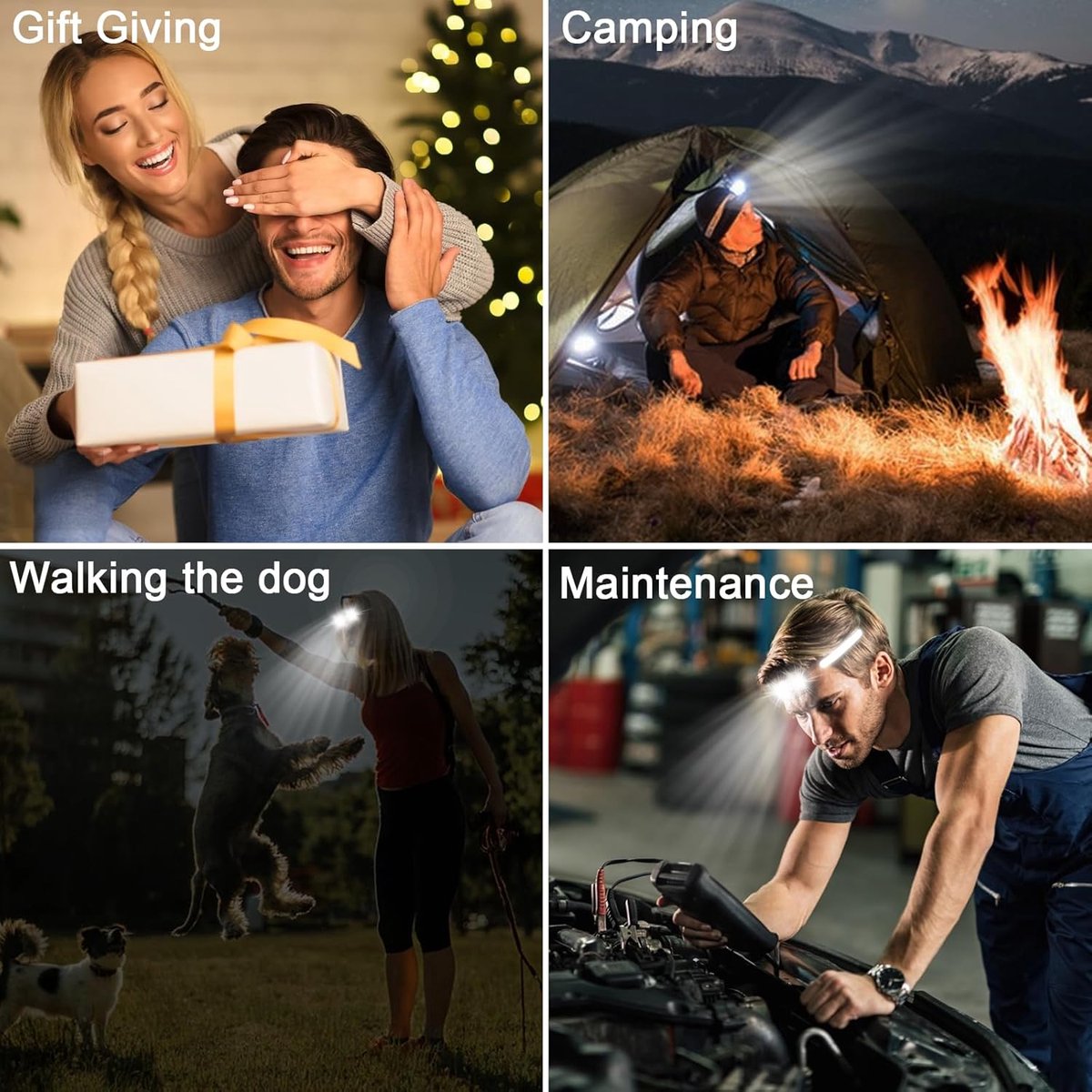 2x LED headlamp - Rechargeable LED Headlamp - head light - rechargeable headlamp - Work light - War emergency kit - for adults running, camping, safety helmet