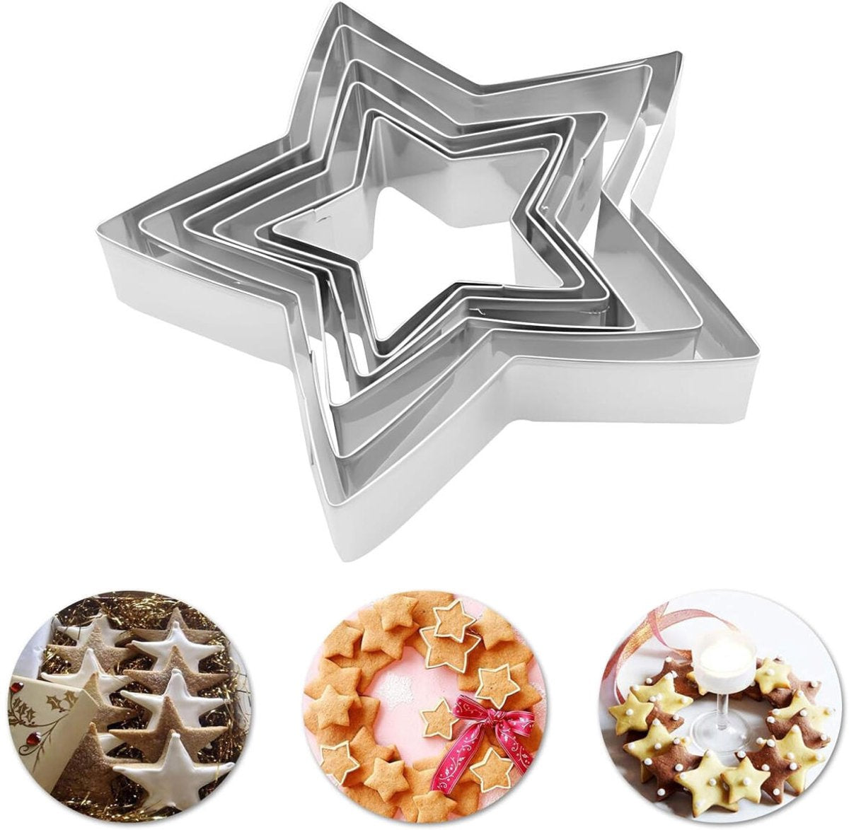 pieces - Cooking rings - star-shaped cookie mold - star-shaped cookie cutters - loaf pan - small cookie cutters - dessert rings - cake rings - baking molds - molds - for baking and cooking cakes, mousses, and desserts - silver