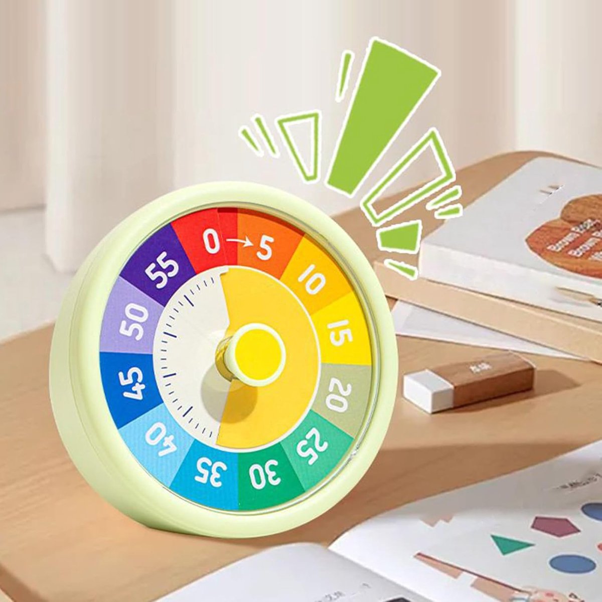 Timer - Visual timer - Visual countdown - 60-minute countdown timer - Countdown clock - Kitchen timer - Pomodoro timer - Silent time management - for fitness, studying, time management, cooking - 10.3*10.3*4.5 cm - green - (Battery not included)