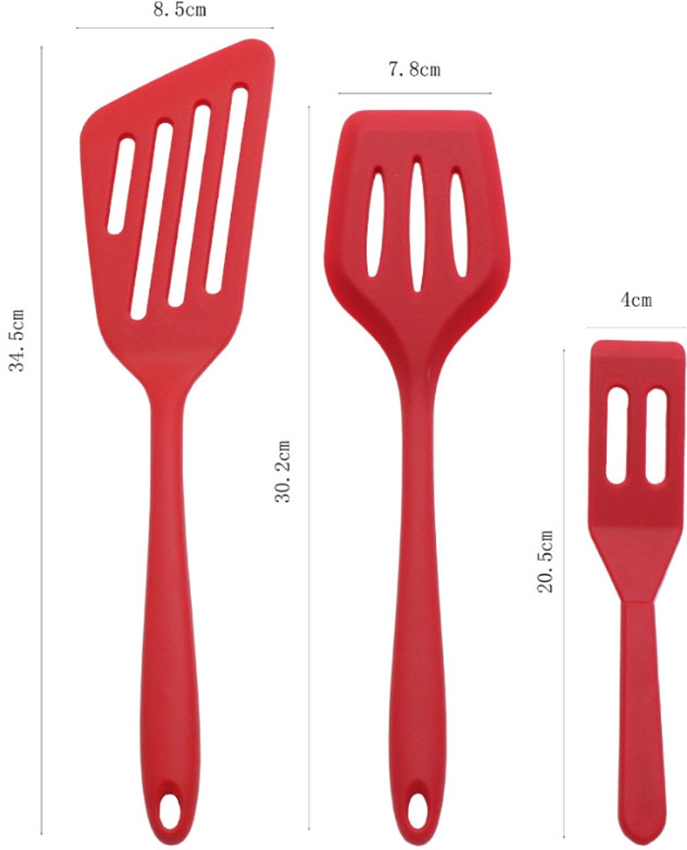 3 pieces - spatula - silicone spatula set - silicone cooking spatula - heat-resistant non-stick spatula - kitchen utensils - for baking and stirring - red