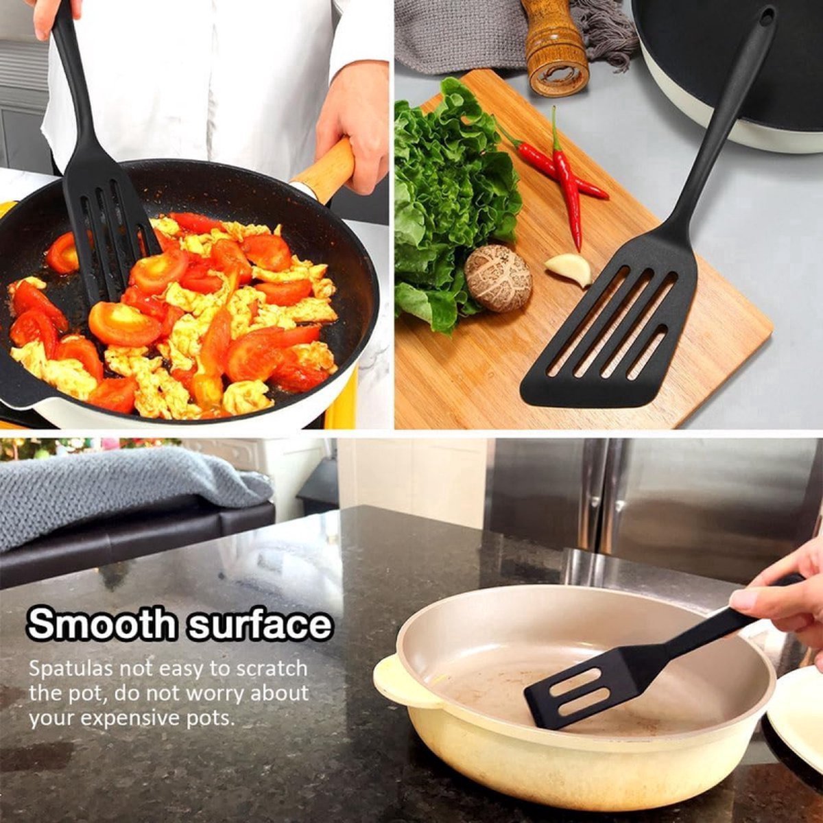 Spatulas - 3 pieces - Spatula Silicone - BPA free - Non-stick coating Silicone Cooking Utensil Set, Slotted spatula, heat resistant spatula, fish spatula, spatula kitchen utensils, for coated pots - Non-stick