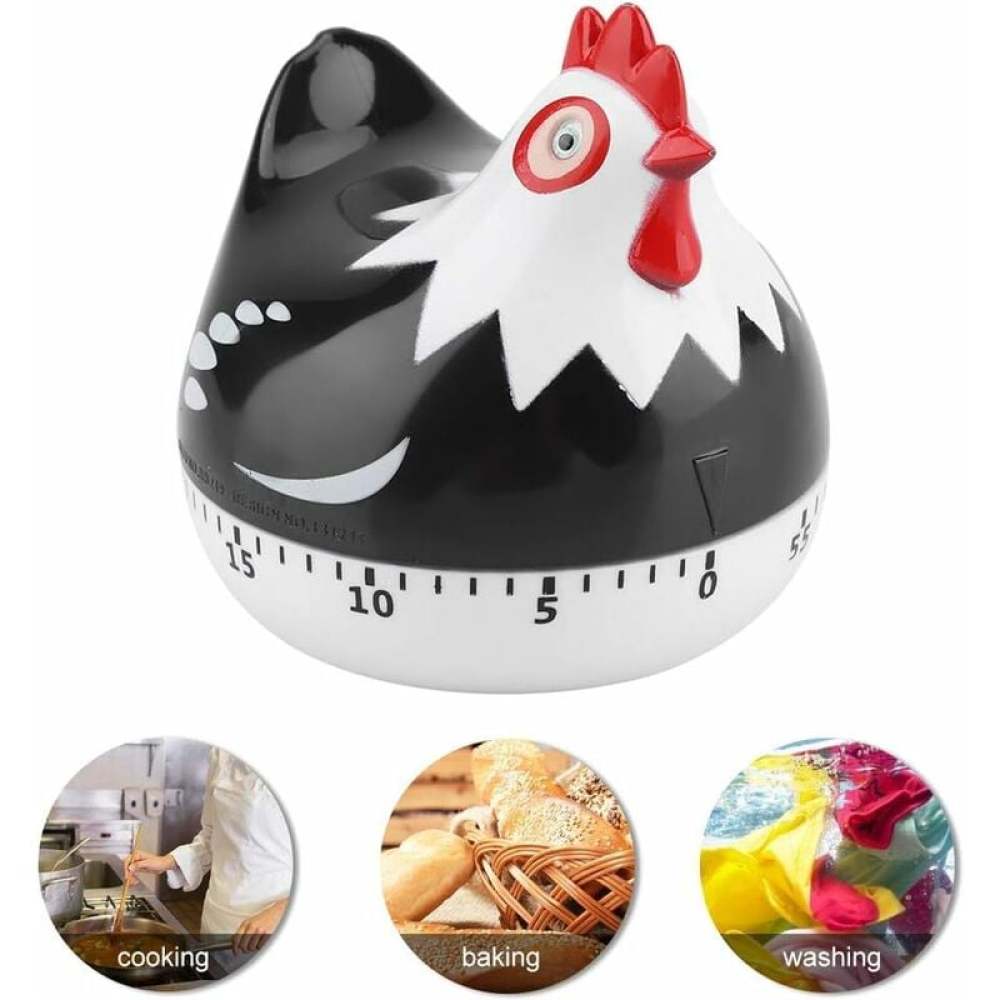 Kitchen Timer Chicken Design Manual Cooking Clock ABS Black Compatible with Braun