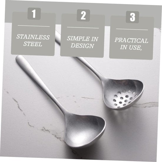 2-piece soup ladle and colander set - Colander with long handle for hot pans - Vintage style - Dishwasher safe - Suitable for sauces and cooking