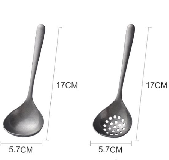 2-piece soup ladle and colander set - Colander with long handle for hot pans - Vintage style - Dishwasher safe - Suitable for sauces and cooking