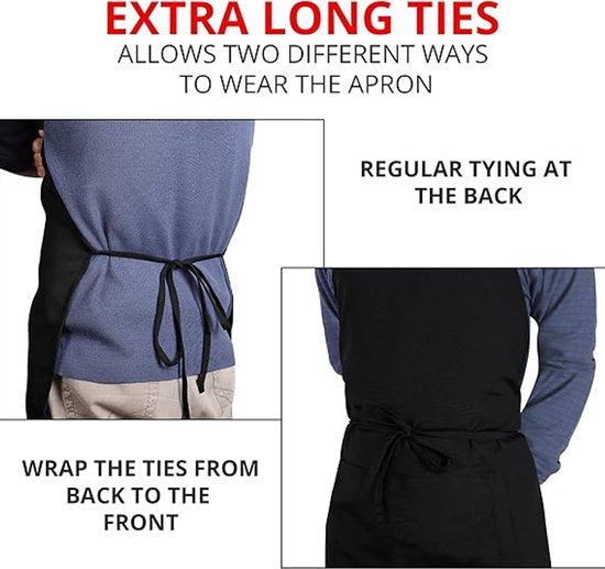 Two-piece kitchen aprons - Waterproof and stain resistant - Professional cooking aprons - Unisex - Suitable for various purposes including catering, pottery, painting, woodworking, etc. - With two large, practical pockets - Black