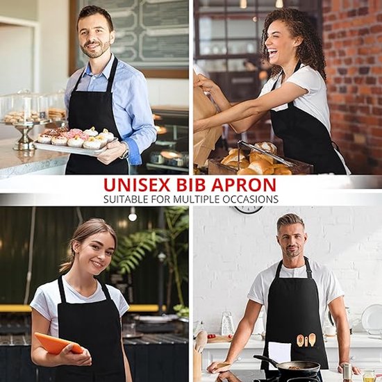 Two-piece kitchen aprons - Waterproof and stain resistant - Professional cooking aprons - Unisex - Suitable for various purposes including catering, pottery, painting, woodworking, etc. - With two large, practical pockets - Black