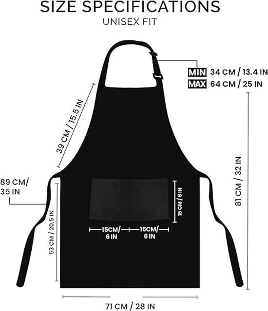 Two-piece kitchen aprons - Waterproof and stain resistant - Professional cooking aprons - Unisex - Suitable for various purposes including catering, pottery, painting, woodworking, etc. - With two large, practical pockets - Black