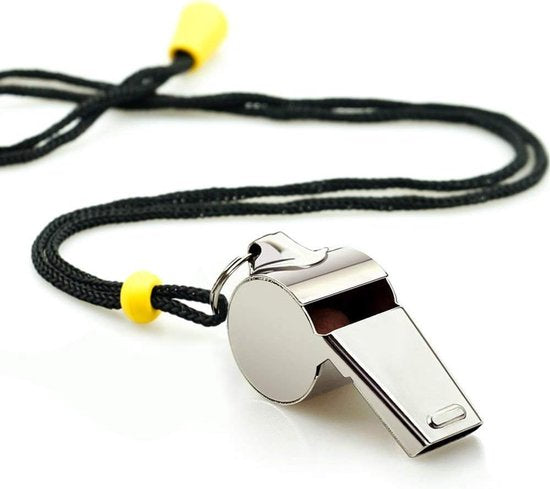 Whistle - 2-piece - Stainless steel sports whistle with lanyard - High volume whistle for survival and rescue - Suitable for coaches, referees and match officials
