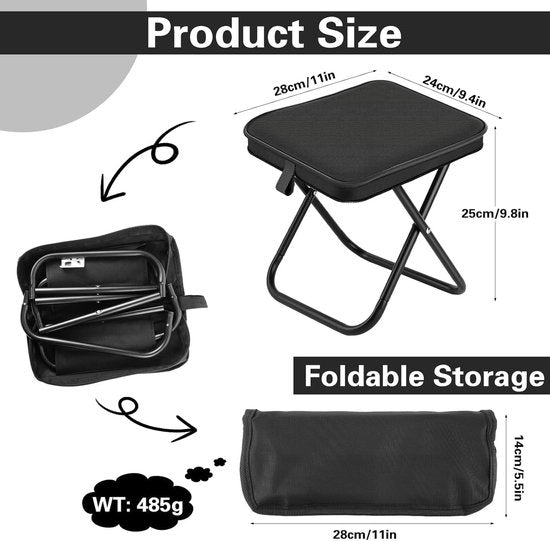 Folding Chair - Fishing Stool - Camping Folding Stool - Mini Folding Chair - Outdoor Folding Chair - Suitable for Travel, Picnics, Hiking, Fishing, Gardening (Black)