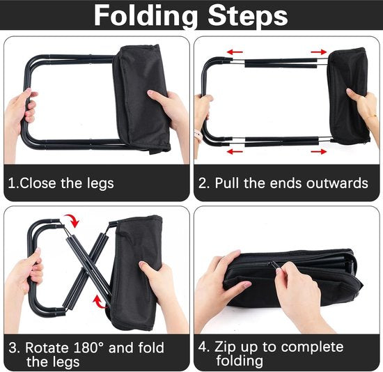 Folding Chair - Fishing Stool - Camping Folding Stool - Mini Folding Chair - Outdoor Folding Chair - Suitable for Travel, Picnics, Hiking, Fishing, Gardening (Black)
